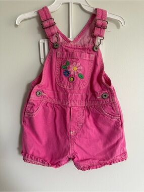 Vintage Y2K OshKosh Girls' Pink Floral Embroidered Short Overalls Girly Classic